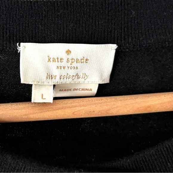 Kate Spade Sequin Cherries Black Cardigan Sweater Size L - Picture 15 of 16